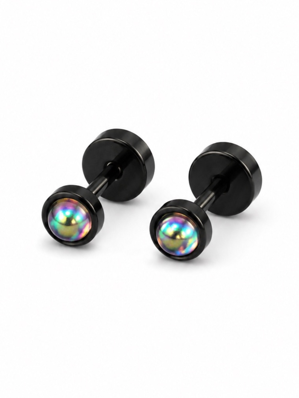 Tiny Iridescent Flat Back Stud Earrings 3mm Rainbow Black 20G